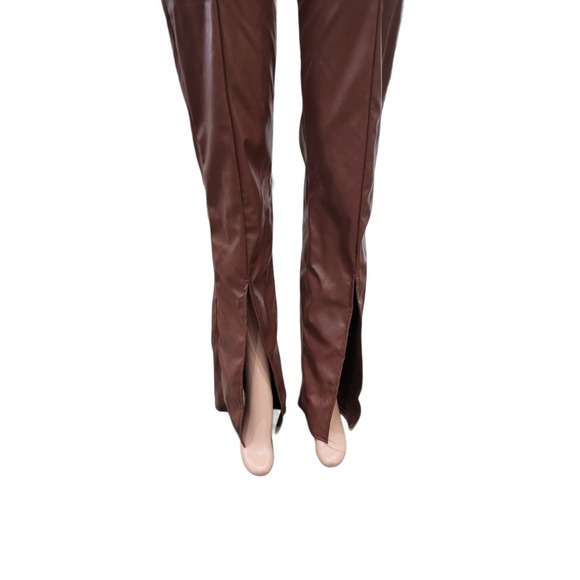NEW Pretty Little Things Faux Leather Split Hem Trousers Pants Size 6‎ Brown - Picture 6 of 16